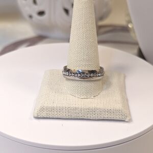 Men's White Gold over Stainless Steel CZ Eternity Ring